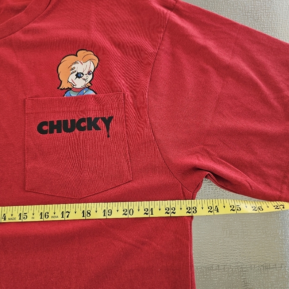 Chucky Men's Horror Graphic Pocket Tee Red XL 90s Retro Scary Movie Streetwear - Picture 9 of 12